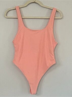 No Tomorrow x Civil Regime Coral Pink high cut cheeky low back one piece swim